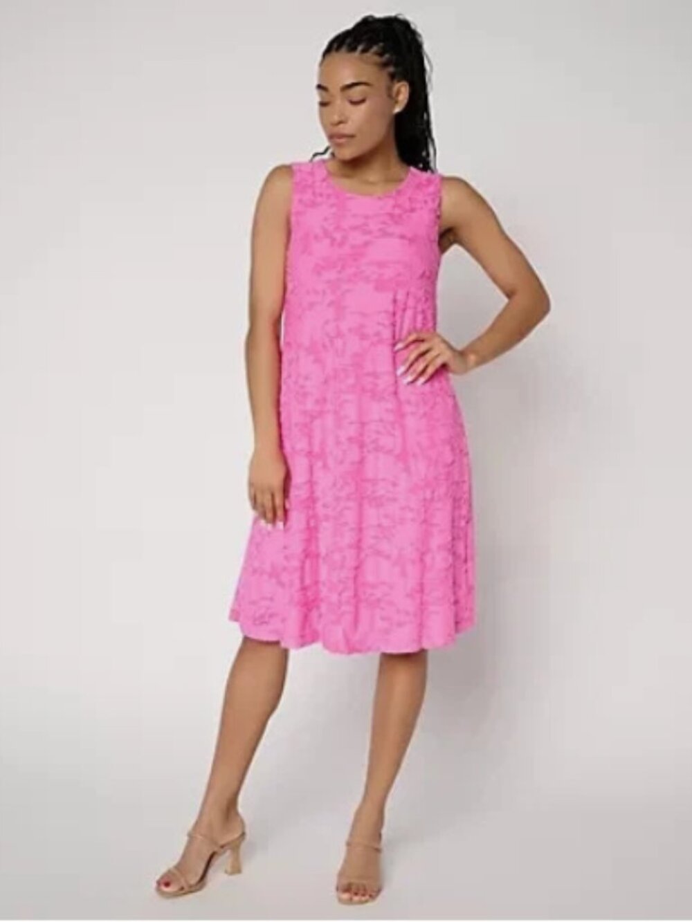 Susan Graver Burnout Knit Sleeveless A-Line Dress-Pink-Petite XXS-NEW-A722256